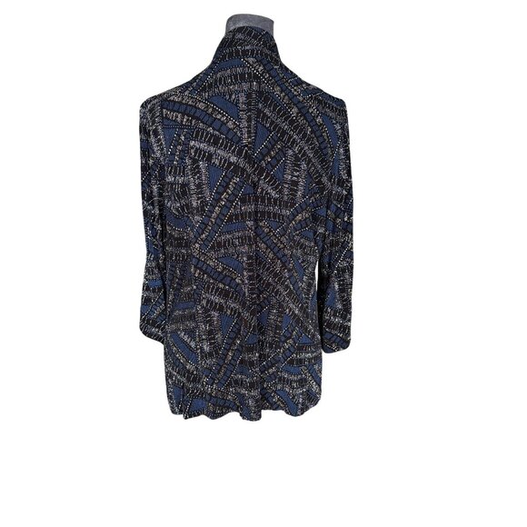 Alex Evenings Womens Open Front Jacket XL Black & Blue Geometric Print 3/4 Sleev - Picture 5 of 6